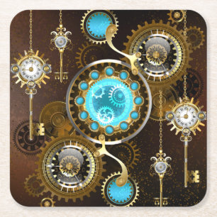 Steampunk Rusty Hintergrund mit türkisfarbenen Lin Rechteckiger Pappuntersetzer