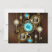 Steampunk Rusty Hintergrund mit türkisfarbenen Lin RSVP Karte (Vorderseite)