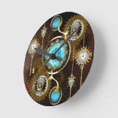 Steampunk Rusty Hintergrund mit türkisfarbenen Lin Runde Wanduhr (Winkel)