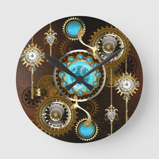 Steampunk Rusty Hintergrund mit türkisfarbenen Lin Runde Wanduhr (Vorderseite)