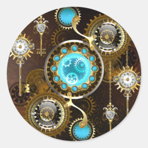 Steampunk Rusty Hintergrund mit türkisfarbenen Lin Runder Aufkleber