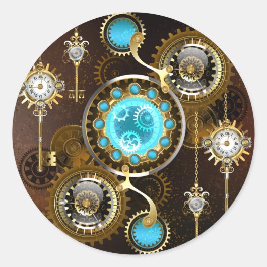 Steampunk Rusty Hintergrund mit türkisfarbenen Lin Runder Aufkleber (Vorderseite)