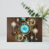 Steampunk Rusty Hintergrund mit türkisfarbenen Lin Save The Date (Stehend Vorderseite)