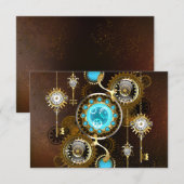Steampunk Rusty Hintergrund mit türkisfarbenen Lin Save The Date (Vorne/Hinten)