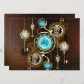 Steampunk Rusty Hintergrund mit türkisfarbenen Lin Save The Date (Vorne/Hinten)