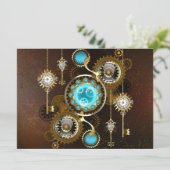 Steampunk Rusty Hintergrund mit türkisfarbenen Lin Save The Date (Stehend Vorderseite)