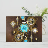 Steampunk Rusty Hintergrund mit türkisfarbenen Lin Save The Date (Stehend Vorderseite)