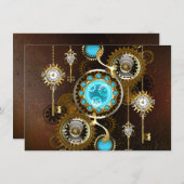 Steampunk Rusty Hintergrund mit türkisfarbenen Lin Save The Date (Vorne/Hinten)