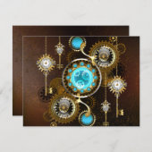 Steampunk Rusty Hintergrund mit türkisfarbenen Lin Save The Date (Vorne/Hinten)