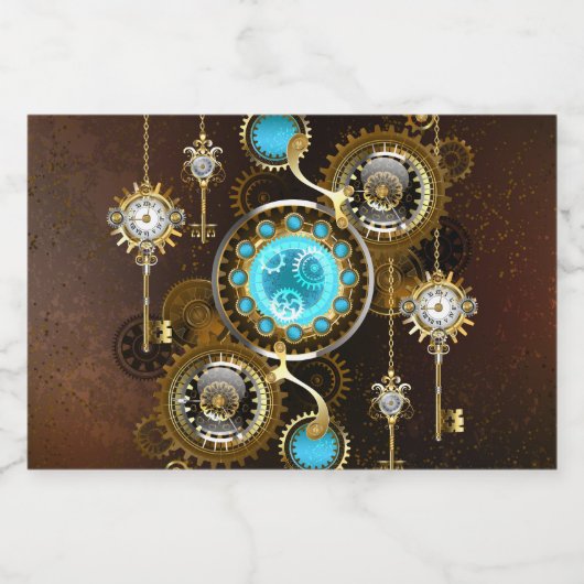 Steampunk Rusty Hintergrund mit türkisfarbenen Lin Schaumweinetikett (Einzelnes Label)