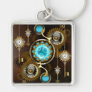 Steampunk Rusty Hintergrund mit türkisfarbenen Lin Schlüsselanhänger