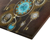 Steampunk Rusty Hintergrund mit türkisfarbenen Lin Schneidebrett (Ecke)
