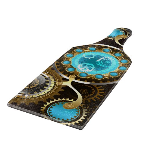 Steampunk Rusty Hintergrund mit türkisfarbenen Lin Schneidebrett (Ecke)