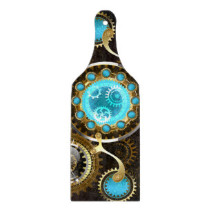 Steampunk Rusty Hintergrund mit türkisfarbenen Lin Schneidebrett