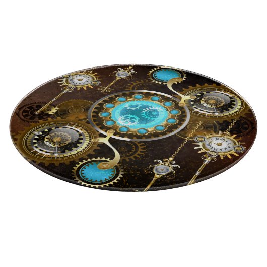 Steampunk Rusty Hintergrund mit türkisfarbenen Lin Schneidebrett (Ecke)