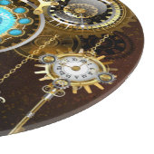 Steampunk Rusty Hintergrund mit türkisfarbenen Lin Schneidebrett (Ecke)