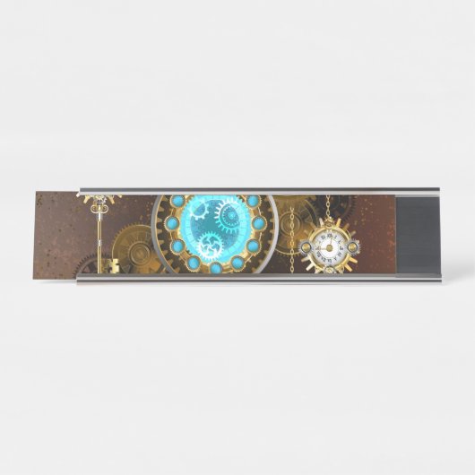 Steampunk Rusty Hintergrund mit türkisfarbenen Lin Schreibtischnamensplakette (Vorderseite )