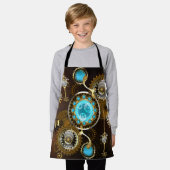 Steampunk Rusty Hintergrund mit türkisfarbenen Lin Schürze (Getragen)