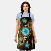 Steampunk Rusty Hintergrund mit türkisfarbenen Lin Schürze (Getragen)