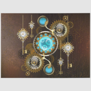 Steampunk Rusty Hintergrund mit türkisfarbenen Lin Seidenpapier
