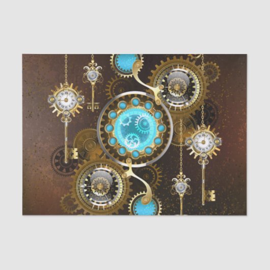 Steampunk Rusty Hintergrund mit türkisfarbenen Lin Seidenpapier (Vorderseite)