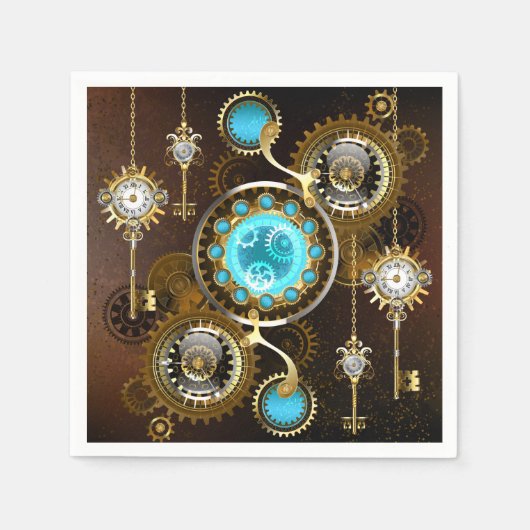 Steampunk Rusty Hintergrund mit türkisfarbenen Lin Serviette (Vorderseite)
