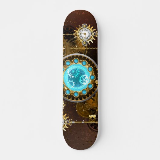 Steampunk Rusty Hintergrund mit türkisfarbenen Lin Skateboard (Vorne)