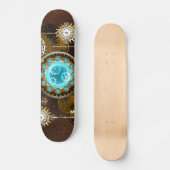 Steampunk Rusty Hintergrund mit türkisfarbenen Lin Skateboard (Vorderseite)