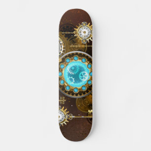 Steampunk Rusty Hintergrund mit türkisfarbenen Lin Skateboard