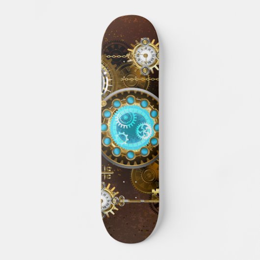Steampunk Rusty Hintergrund mit türkisfarbenen Lin Skateboard (Vorderseite)