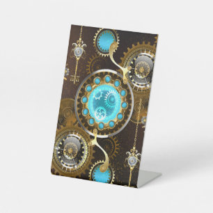 Steampunk Rusty Hintergrund mit türkisfarbenen Lin Sockelschild