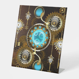 Steampunk Rusty Hintergrund mit türkisfarbenen Lin Sockelschild