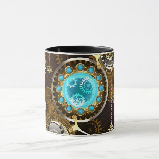 Steampunk Rusty Hintergrund mit türkisfarbenen Lin Tasse (Zentrum)