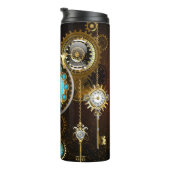 Steampunk Rusty Hintergrund mit türkisfarbenen Lin Thermosbecher (Nach rechts gedreht)