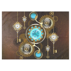 Steampunk Rusty Hintergrund mit türkisfarbenen Lin Tischdecke