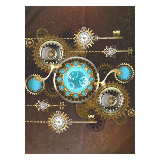 Steampunk Rusty Hintergrund mit türkisfarbenen Lin Tischdecke (Vorderseite)