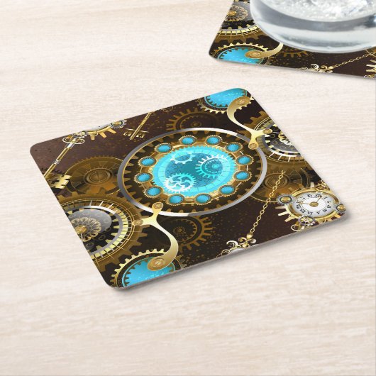 Steampunk Rusty Hintergrund mit türkisfarbenen Lin Untersetzer (angewinkelt)