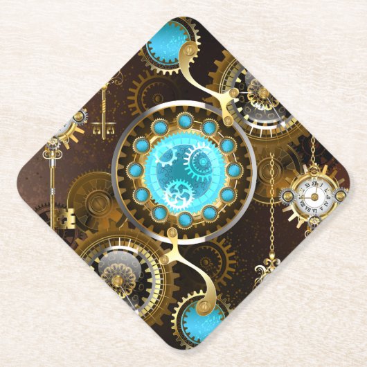 Steampunk Rusty Hintergrund mit türkisfarbenen Lin Untersetzer (Vorderseite)