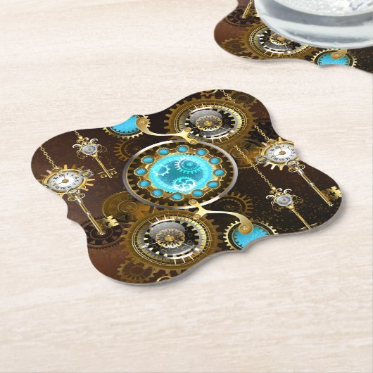 Steampunk Rusty Hintergrund mit türkisfarbenen Lin Untersetzer (angewinkelt)