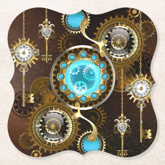 Steampunk Rusty Hintergrund mit türkisfarbenen Lin Untersetzer (Vorderseite)