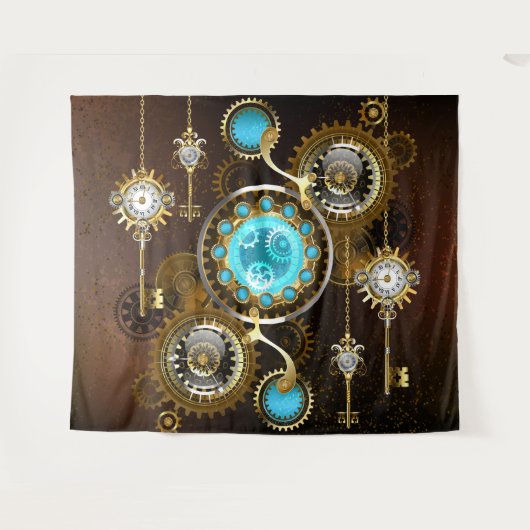 Steampunk Rusty Hintergrund mit türkisfarbenen Lin Wandteppich (Vorderseite (Horizontal))