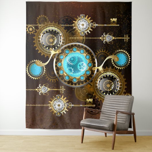 Steampunk Rusty Hintergrund mit türkisfarbenen Lin Wandteppich (Beispiel)
