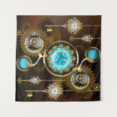 Steampunk Rusty Hintergrund mit türkisfarbenen Lin Wandteppich (Vorderseite (Horizontal))