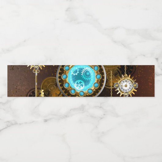 Steampunk Rusty Hintergrund mit türkisfarbenen Lin Wasserflaschenetikett (Einzelnes Label)