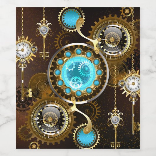 Steampunk Rusty Hintergrund mit türkisfarbenen Lin Weinetikett (Einzelnes Label)