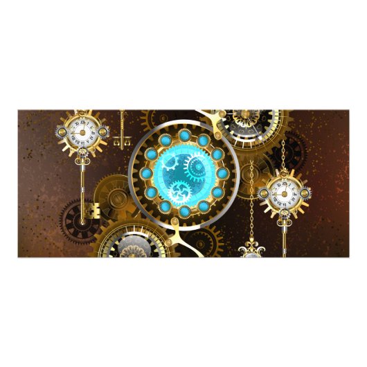 Steampunk Rusty Hintergrund mit türkisfarbenen Lin Werbekarte (Vorne)