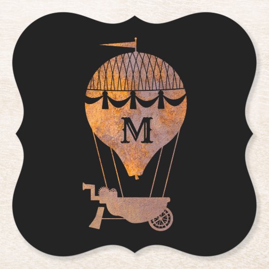 Steampunk Rusty Hot Air Ballon Monogram Untersetzer (Vorderseite)