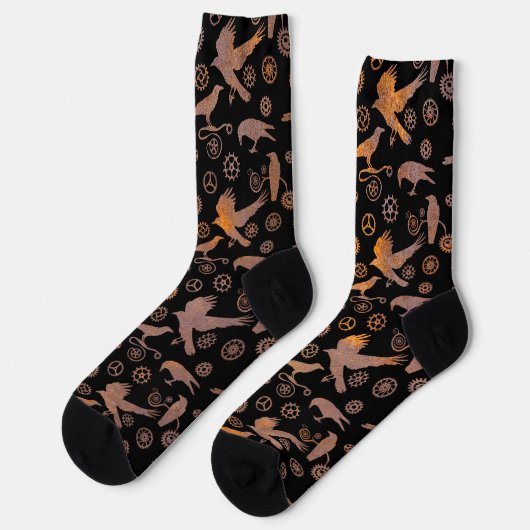 Steampunk Rusty Steel Crows and Gears Socks Socken (Linkes Detail)
