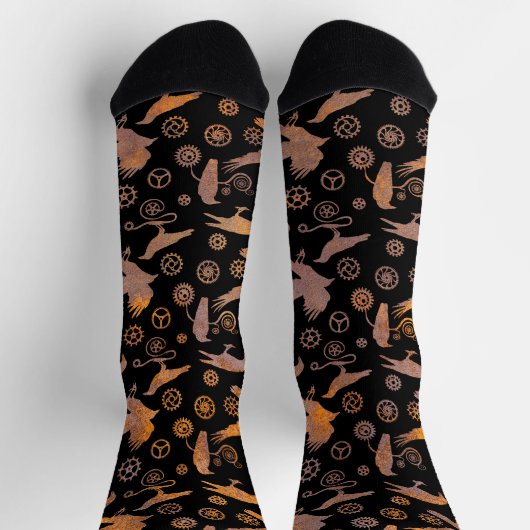 Steampunk Rusty Steel Crows and Gears Socks Socken (Oben)