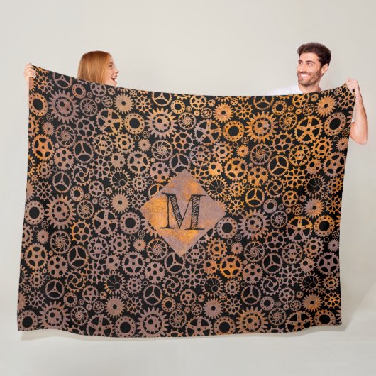 Steampunk Rusty Steel Gears Custom Monogram II Fleecedecke (Beispiel)